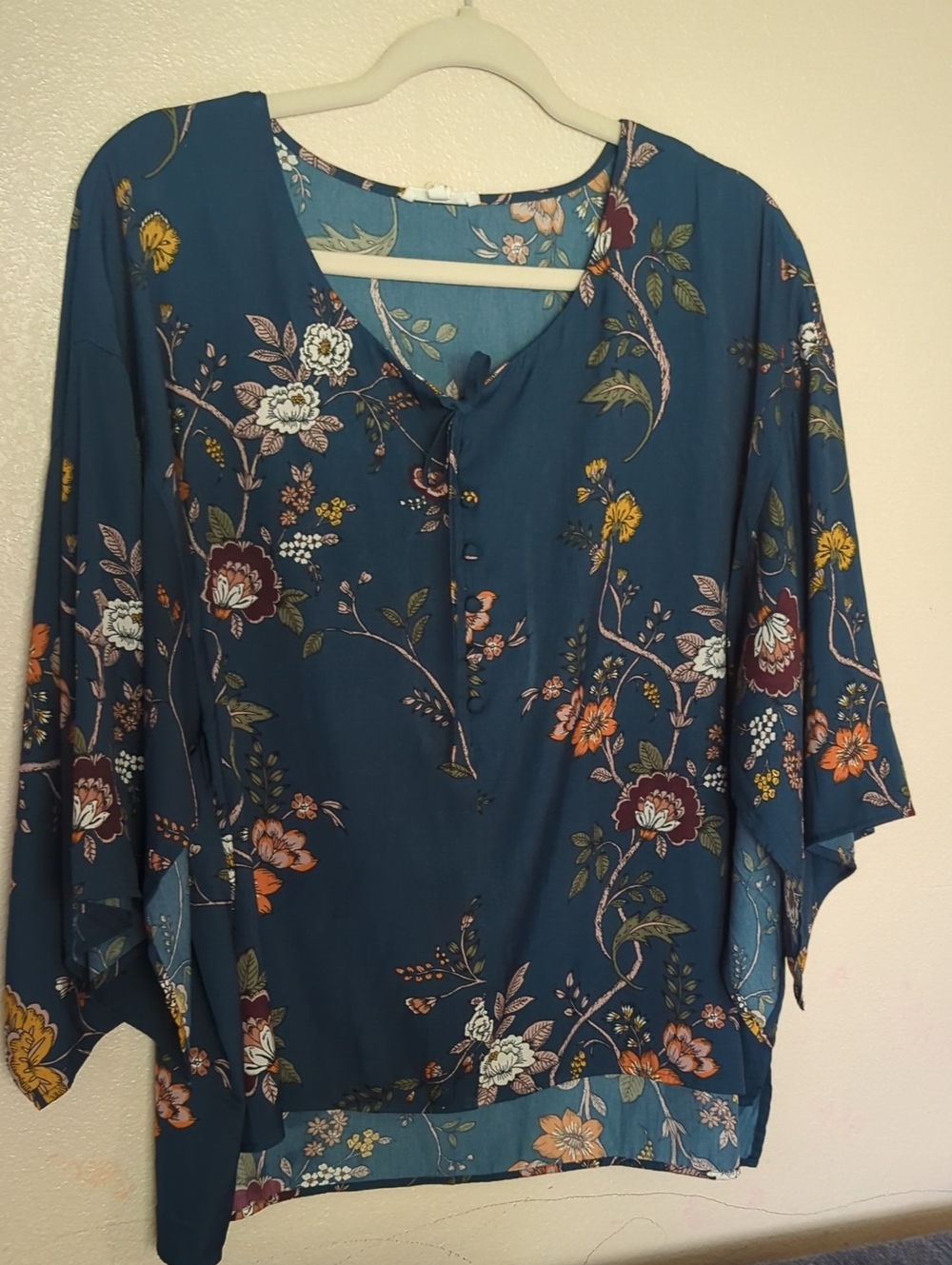 Maurice Floral V-Neck Blue Women's Blouse - Picture 2 of 6